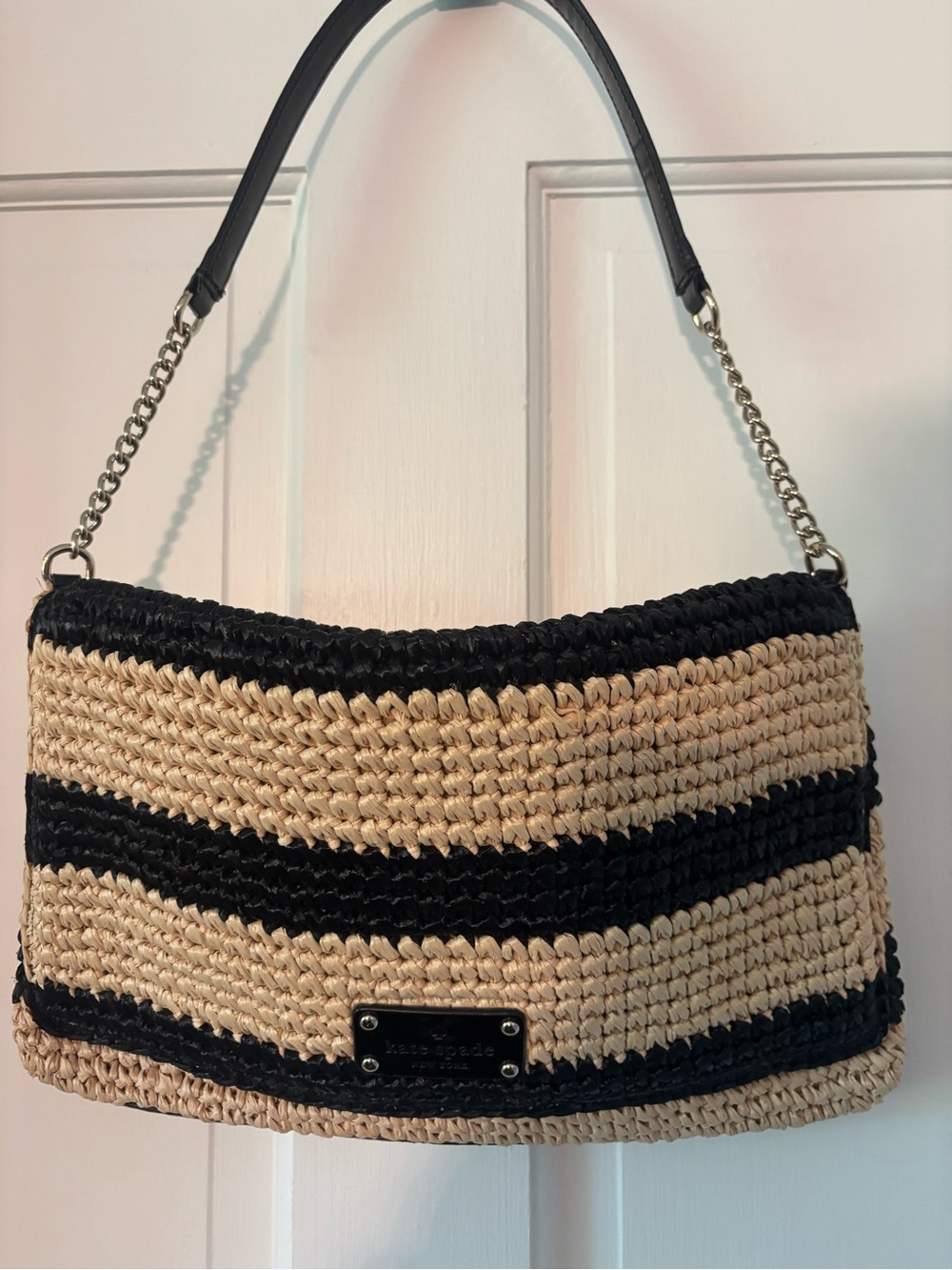 kate spade Black and Natural Woven Shoulder Bag